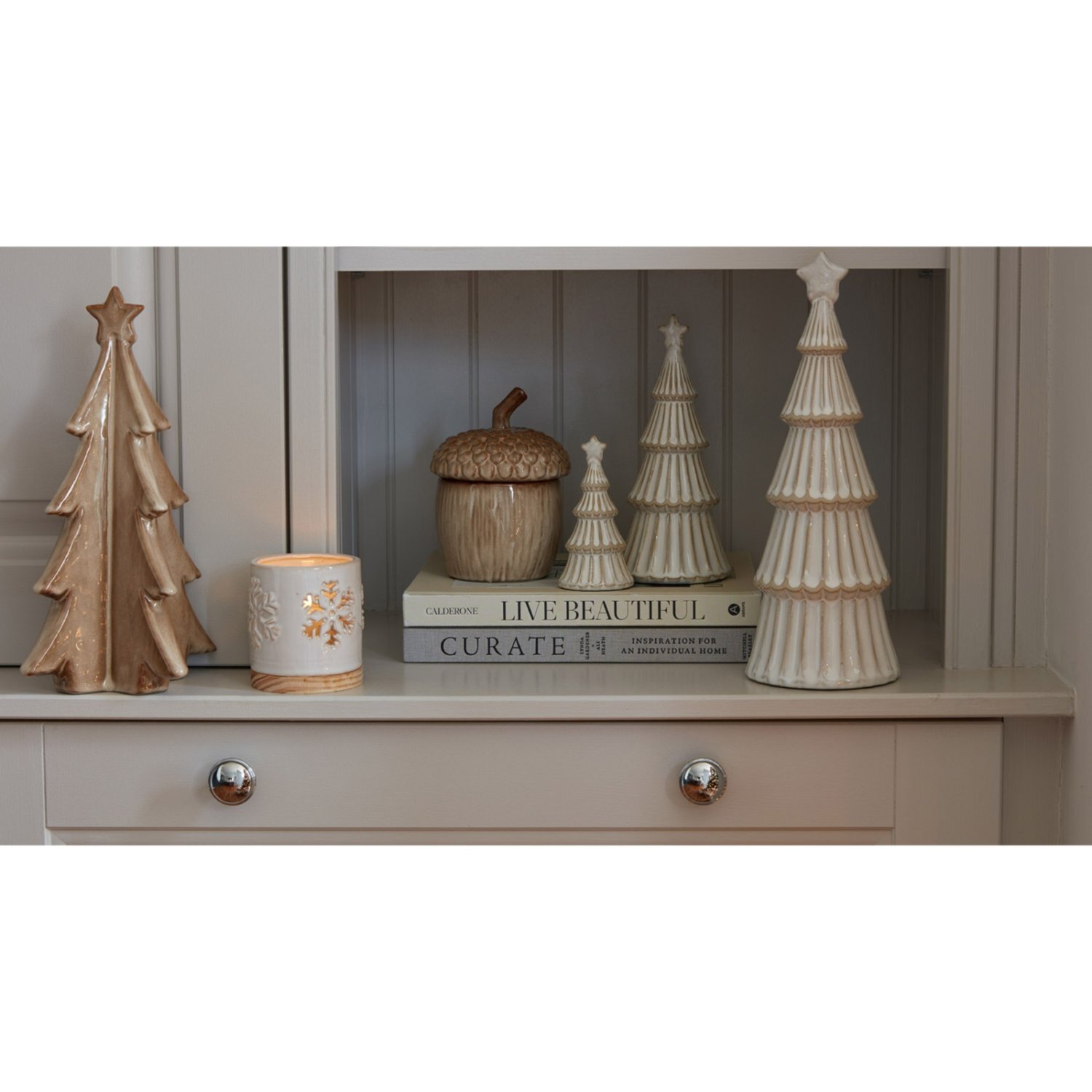 Medium Alora Ceramic Snowy Tree with Star Winter Decor - Brown