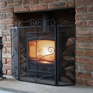 Heavy Large Black Ornate Fire Screen Stylish Fireside Protector