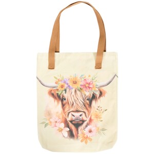 Floral Highland Cow Tote Bag