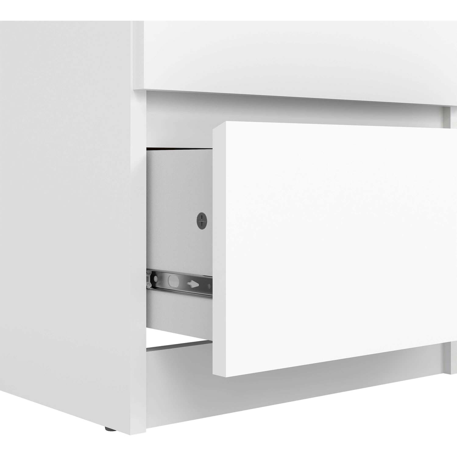 Budapest Narrow 5-Drawer Chest, Tall Handle-Free White Gloss Finish - White