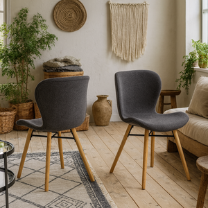 Set of 2 Acorn Dining Chairs with Grey Bouclé Upholstery and Oiled Oak Legs
