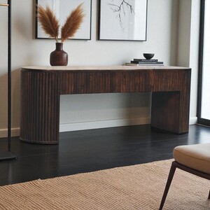 Solid Wood Velvet Mocha Fluted Bench