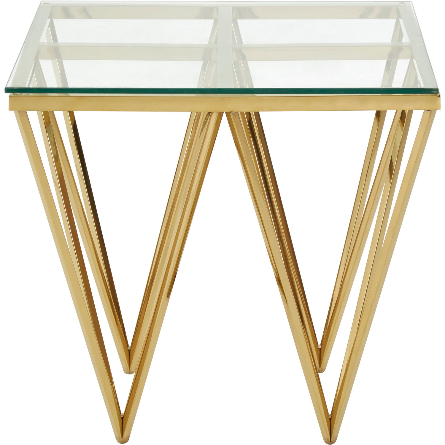 Allure Glass and Gold Finish Side Table - Gold