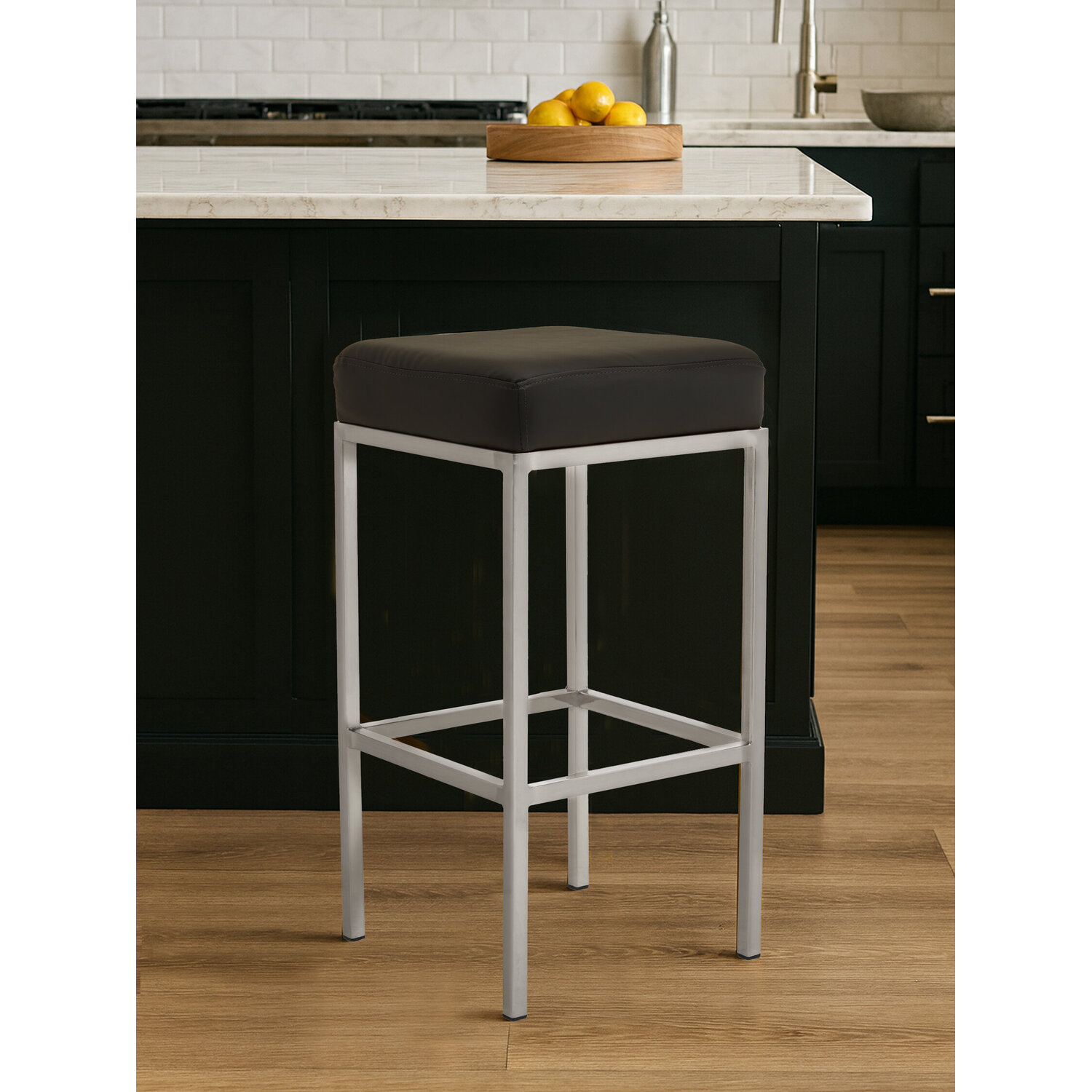 Baina Black And Chrome Finish Bar Stool - Black