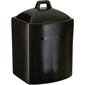 Black Text Stoneware Tea Canister