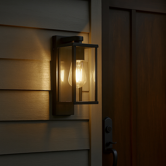 Black  Clear Glass Outdoor Wall Light