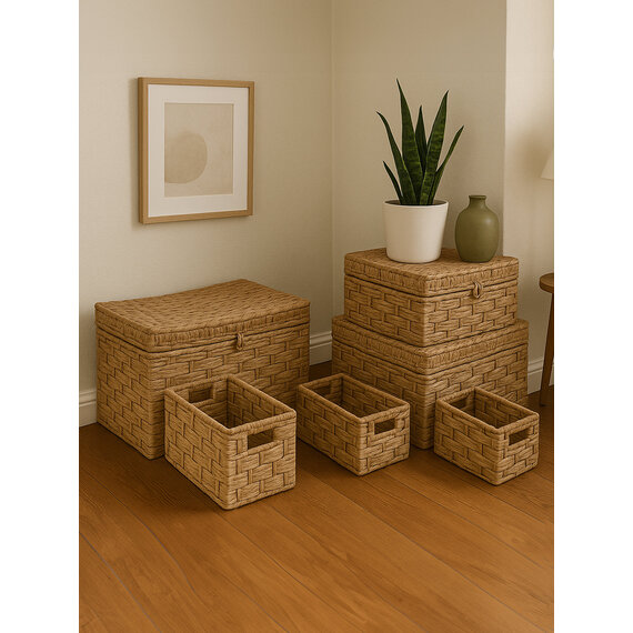 Lidi Set Of Six Water Hyacinth Storage Baskets.