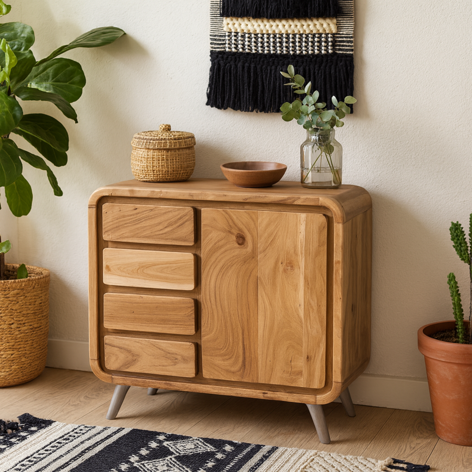Los Angeles Medium Reclaimed Wood and Metal Sideboard 4 Drawers 1 Door - Brown