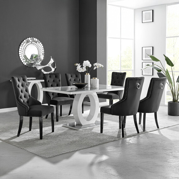 Giovani Grey Dining Table and 6 Belgravia Chairs Black Legs
