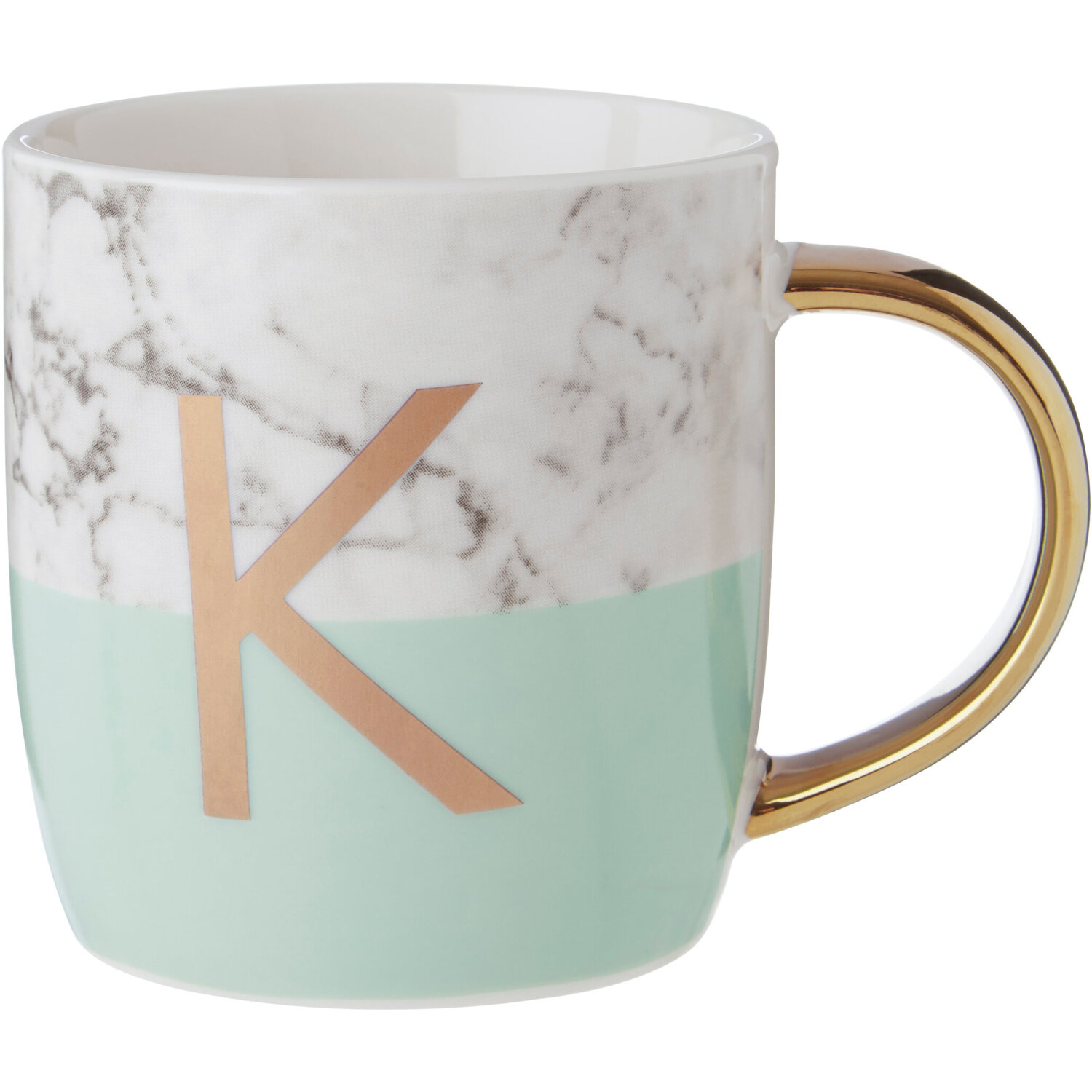 Frosted Deco Marble Effect and Pastel Green Monogram Mug, K - Green