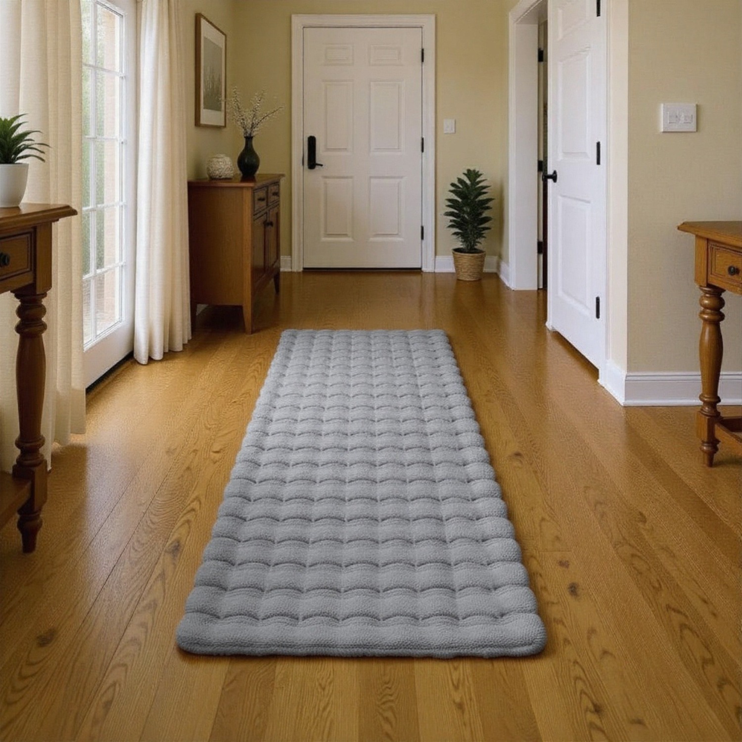 Orbie Washable Low Pile Super Soft Living Room Area Rug Machine Carved Ridge-Furrow Design - Grey / 60cm / 200cm