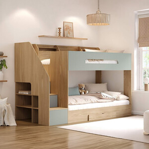 Finn Staircase Bunk Bed Oak and Green