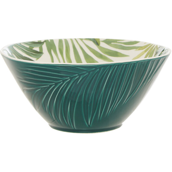 Bali Dark Green Large Salad Bowl with Leaf Design