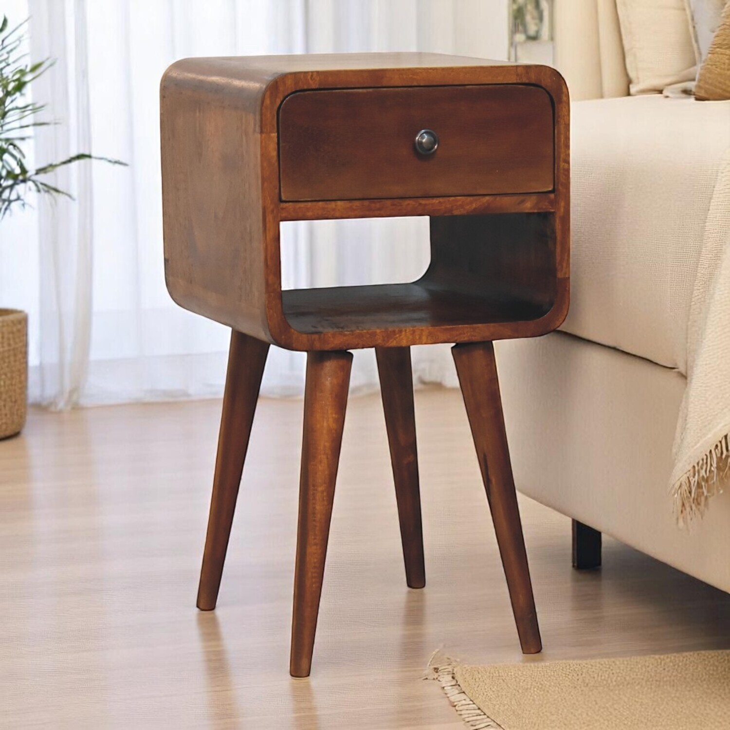 Mini Curve Solid Wood Bedside Table