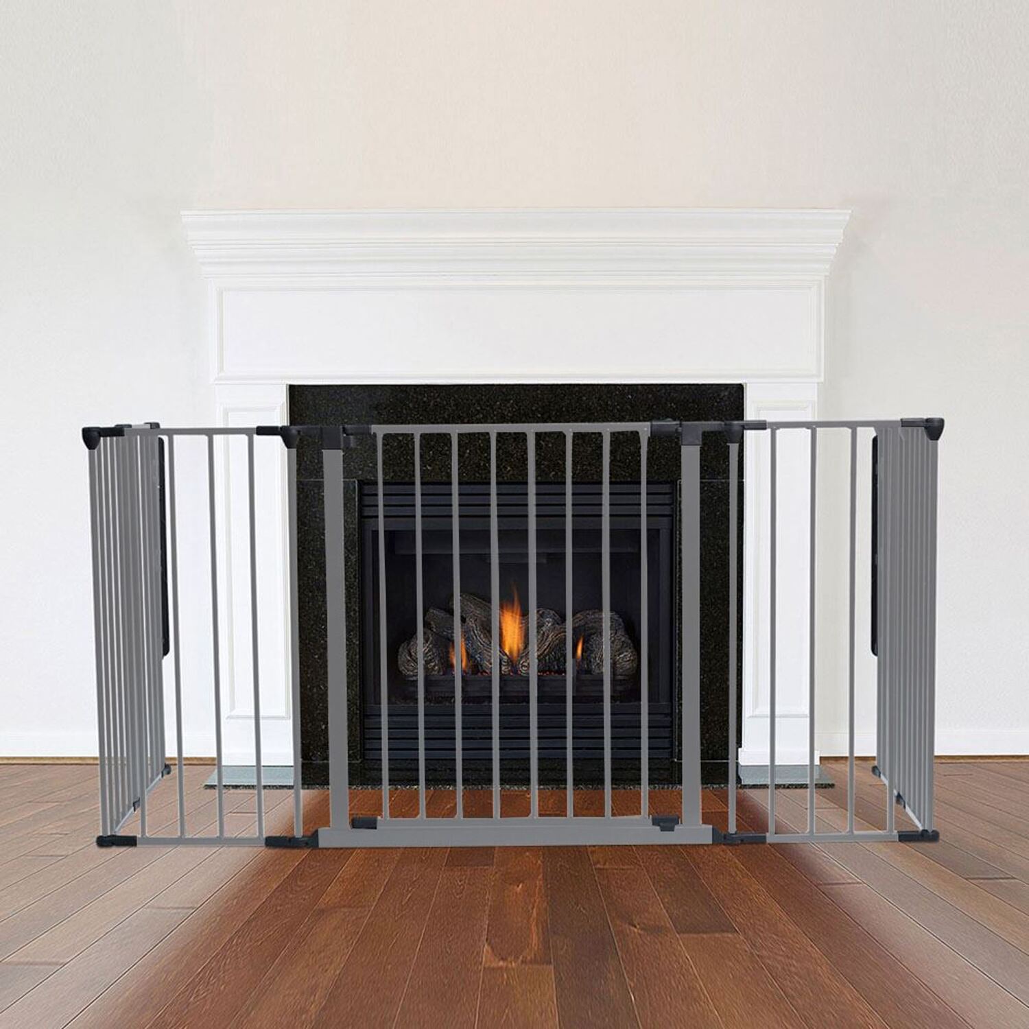 Safetots Multi Panel Fire Surround, 71cm Deep x 138cm Wide, Grey, 70cm Tall, Child and Pet Fire Safety, Baby and Toddler Fire Guard, Safety Barrier for Fireplaces, Easy Installation - Image 2