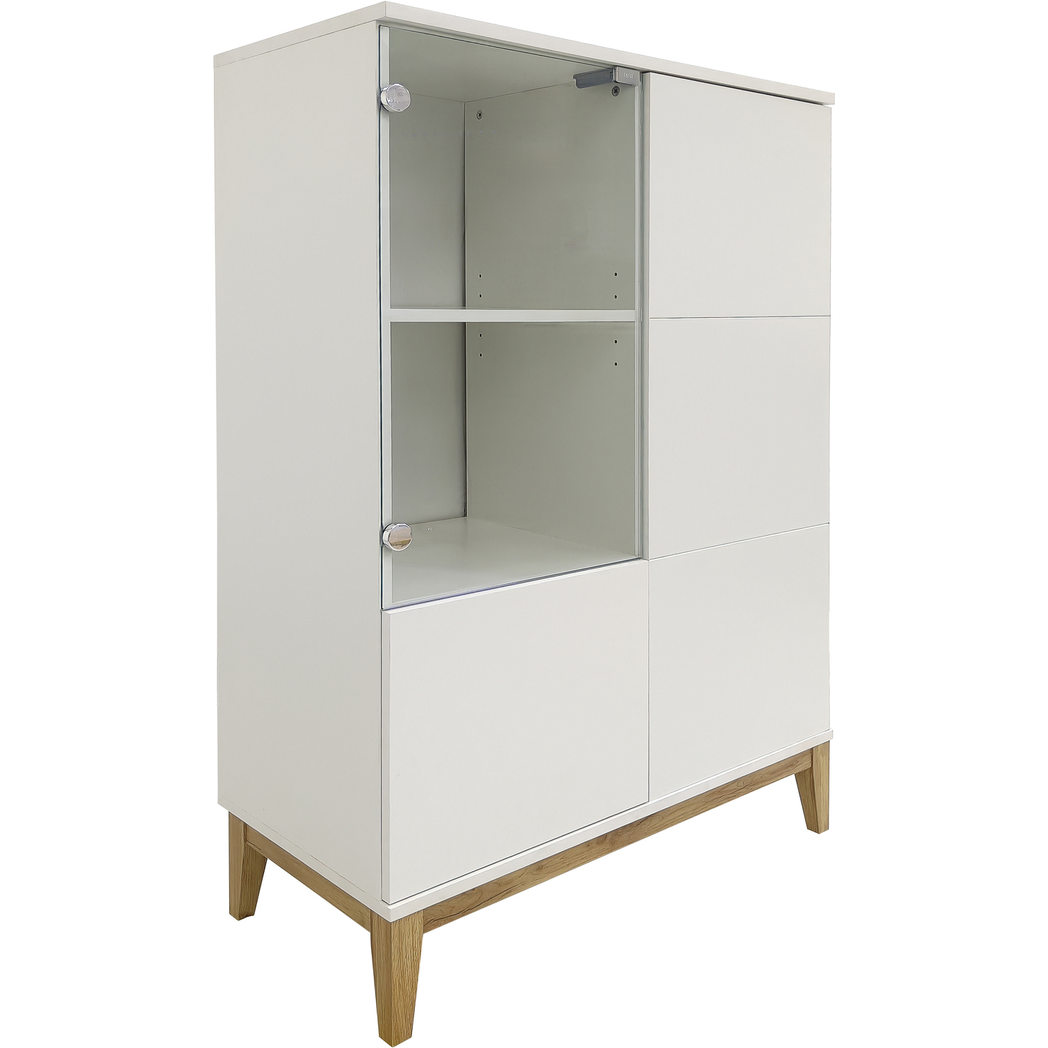 Pelle Highboard with 1 glass door and 2 window doors in WhiteWotan Oak - White/Wotan Oak
