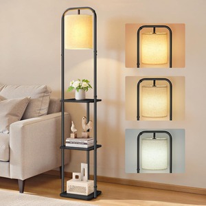 3-Tier LED Floor Lamp, Foot Switch, Fabric Shade, Black