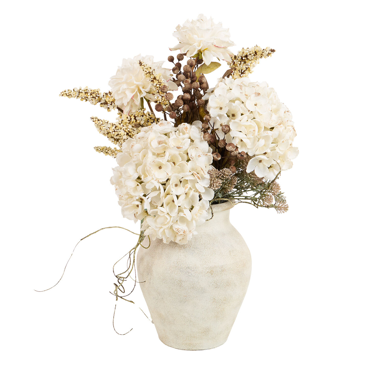 Faux Hydrangea Arrangement in Ceramic Vase