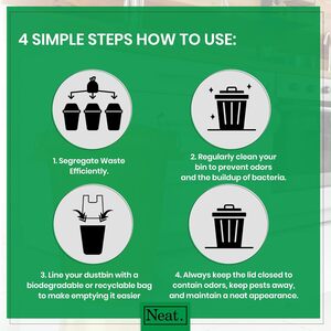 Neat. 90L Dustbin, Large Dustbin  With 2 Clip Locking Lid for Indoor & Outdoor Waste