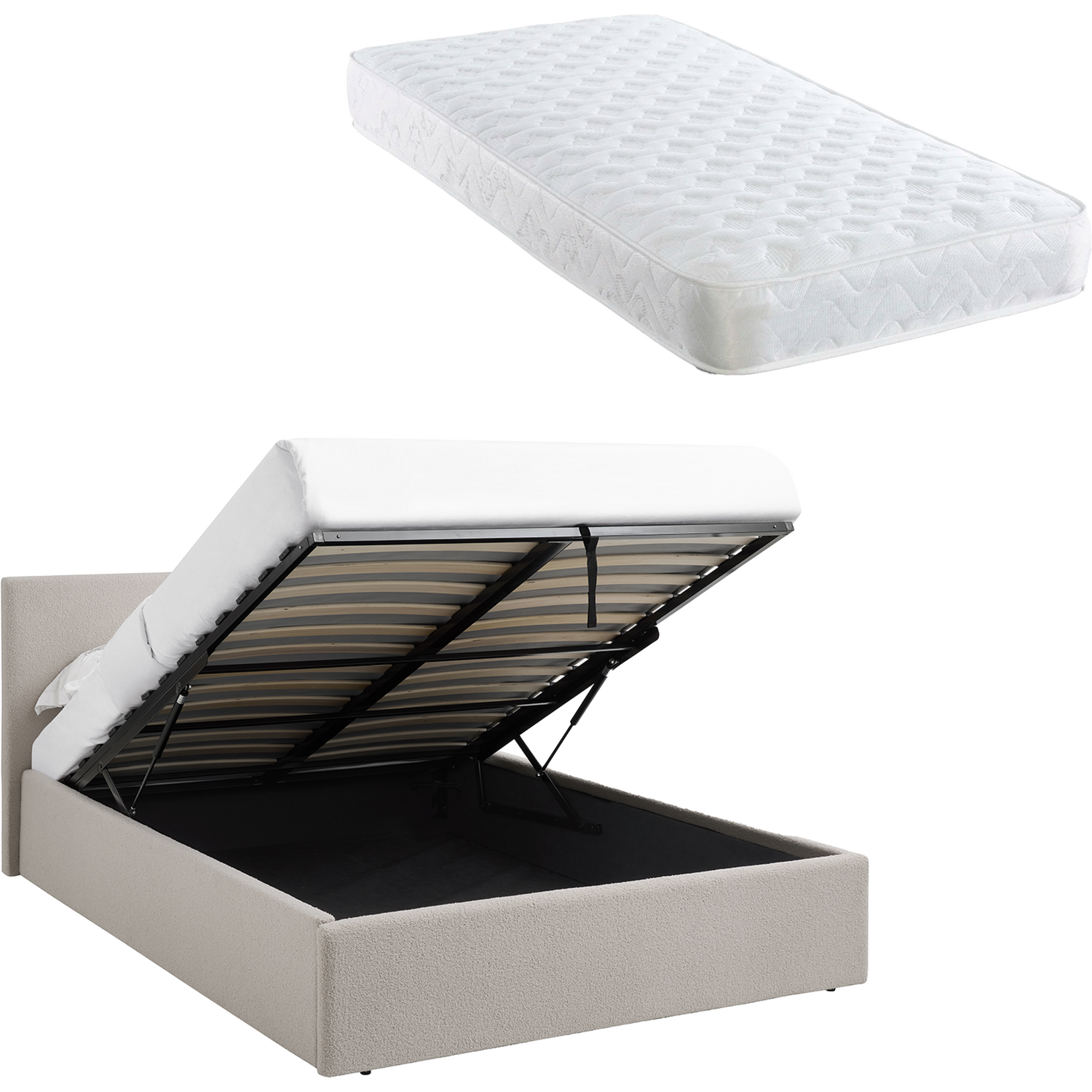 B&Q -  5Ft King Beige Ottoman Storage Bed Gas Lift Up(L) 220Cm X (W) 170Cm (H) 113Cm With Bonnell Spring Mattress - Image 7