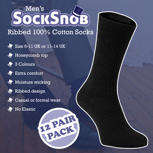 12 Pairs Mens Thin Soft 100% Cotton Plain Coloured Socks