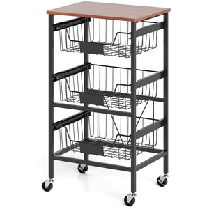 Wood Top 4-Tier Mobile Kitchen Cart