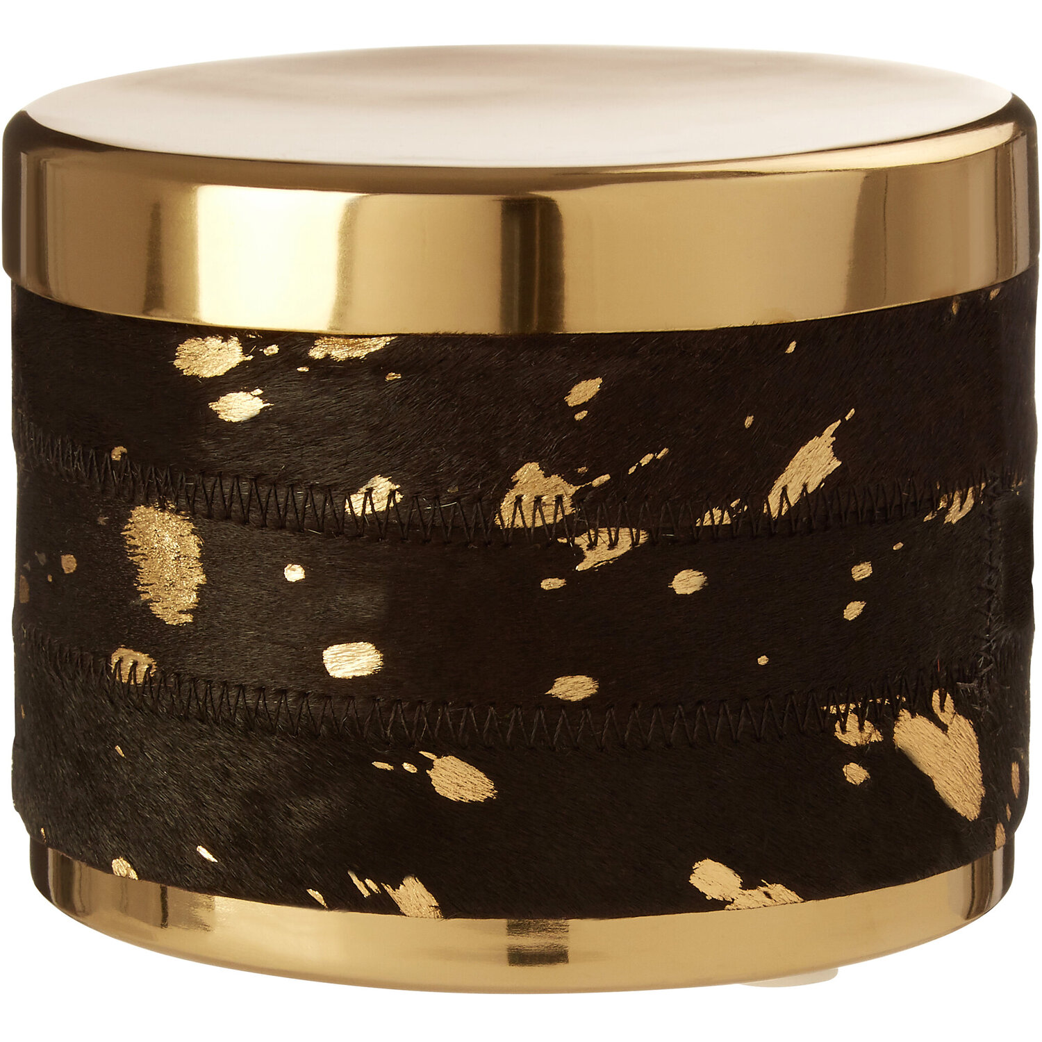 Orsina Bowerbird Large Gold And Black Hair On Leather Trinket Box