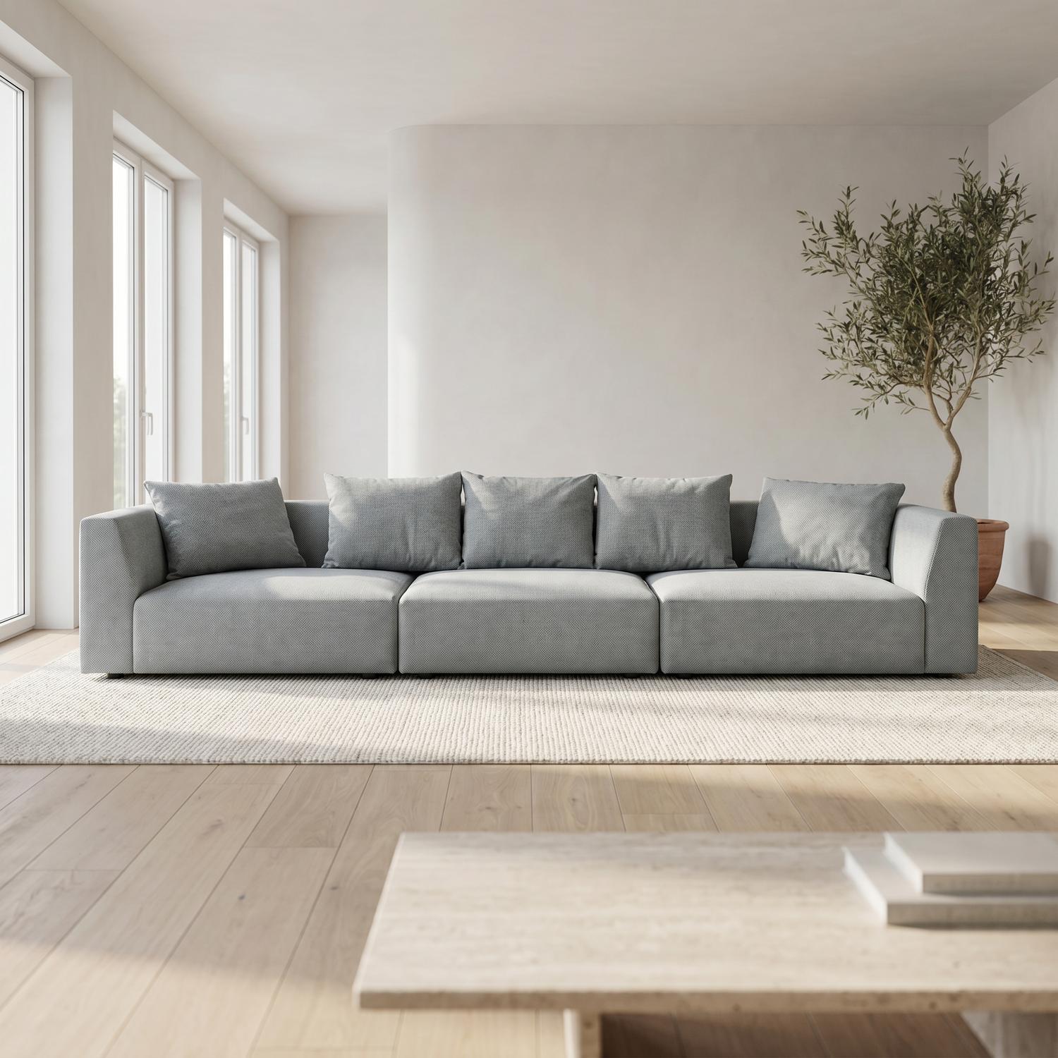 Abakus Direct Tokyo 5 Seater Sofa In Soft Sand Basket Weave Fabric With Deep Seat - Anthracite