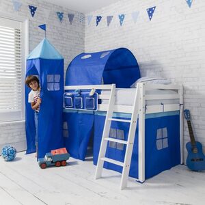 Noa & Nani Blue Kids Cabin Bed Tent, Tower, Tunnel & Bed Tidy Set - Boys Midsleeper Accessory Pack -