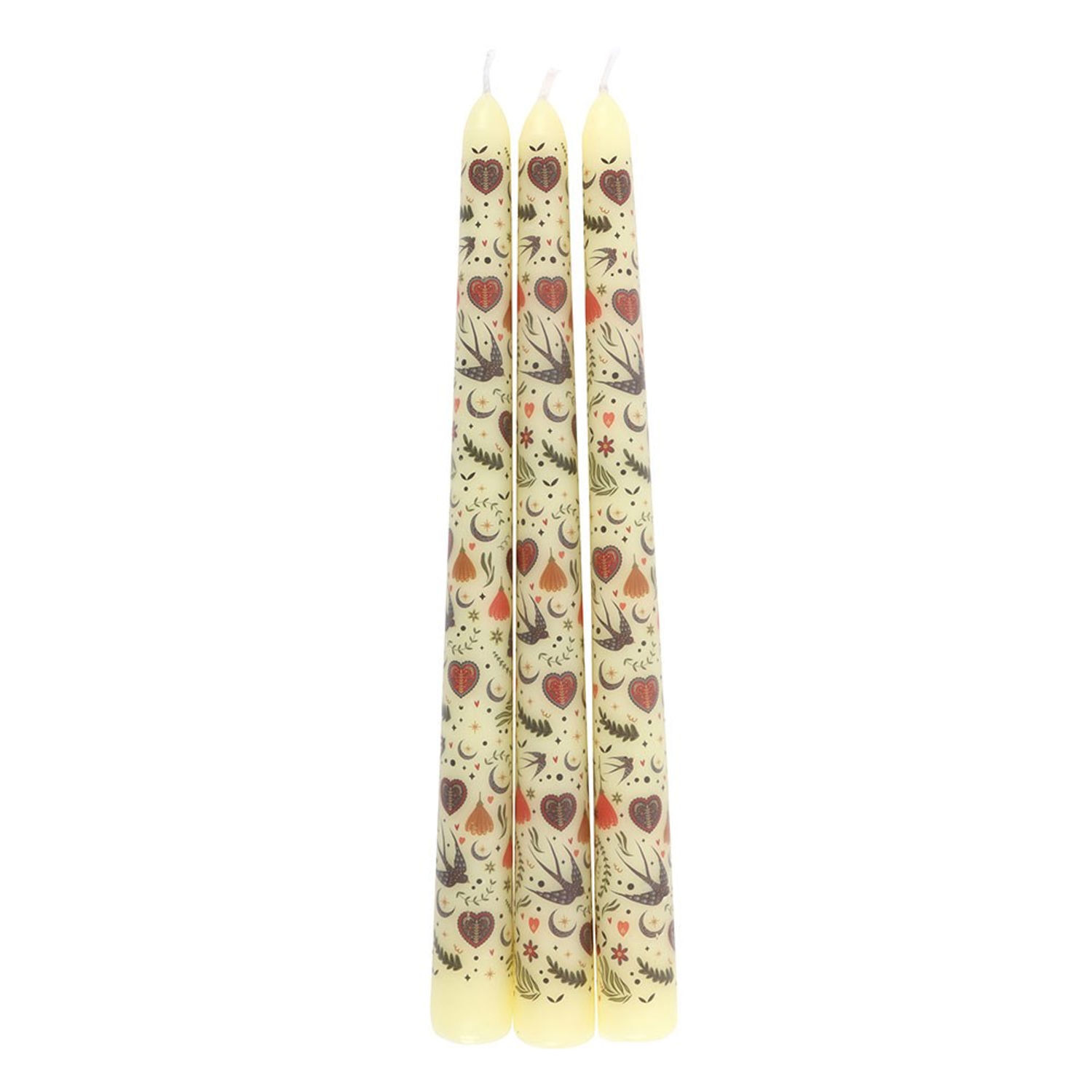Something Different Midnight Bloom Printed Taper Candle (Pack Of 3) - Cream