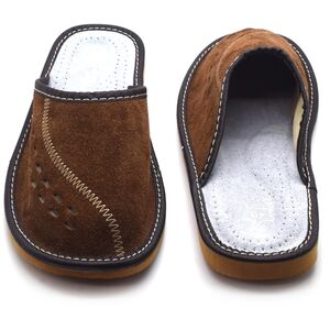 Men's Natural Suede Leather Slippers Shoes, Comfortable Slip-On Mules (Brown, Size: 10.5 UK / 45 EU)