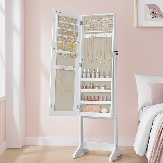 SONGMICS Full-Length Mirror Jewellery Cabinet, Lockable Jewellery Organiser