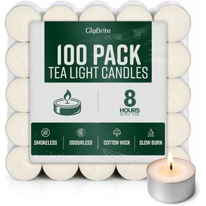 GloBrite Unscented Tea Light Candles 100 Pack - White