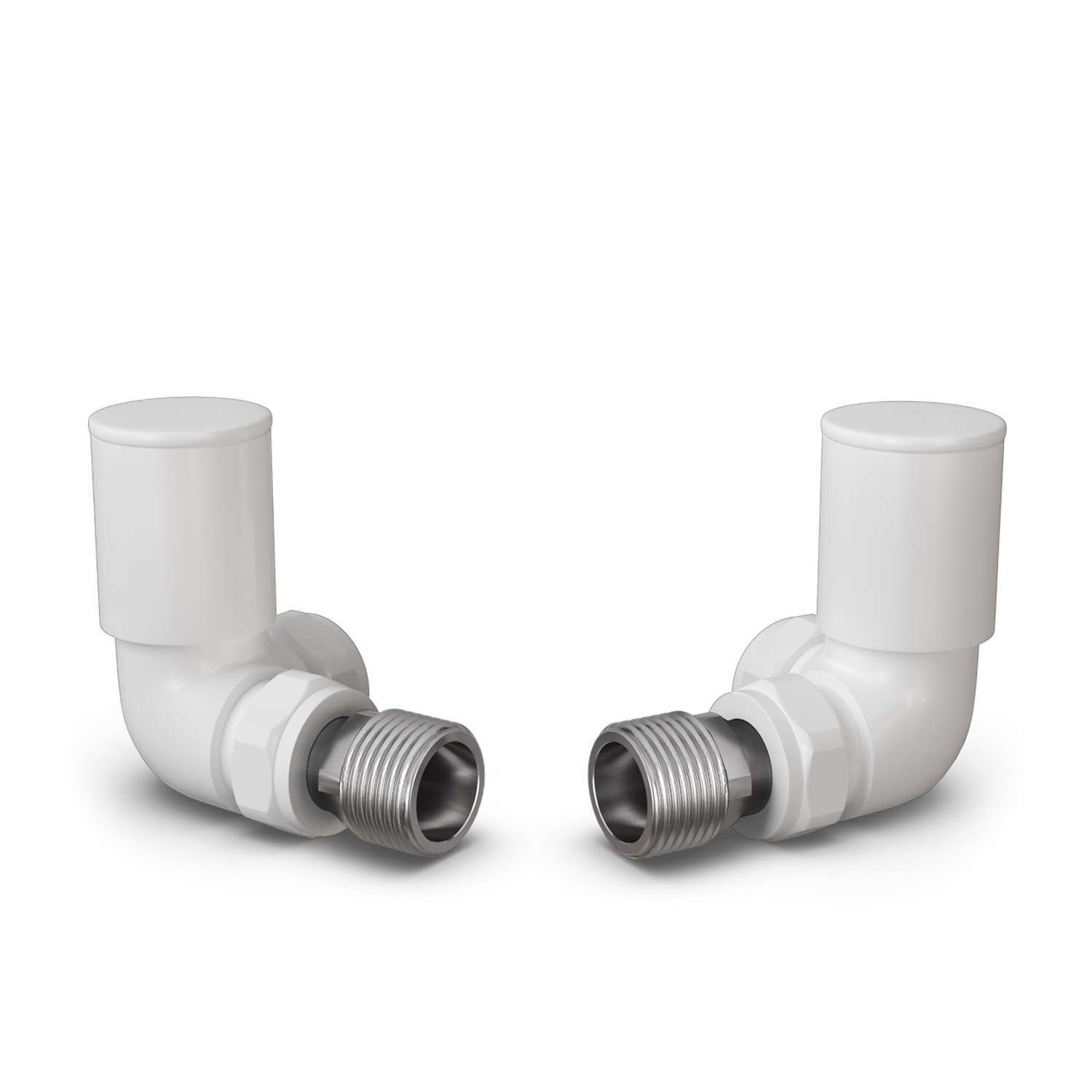 Uk Radiators Round - Brushed Brass Radiator Valves Straight - White / Pair Of Valves Included / 66Mm