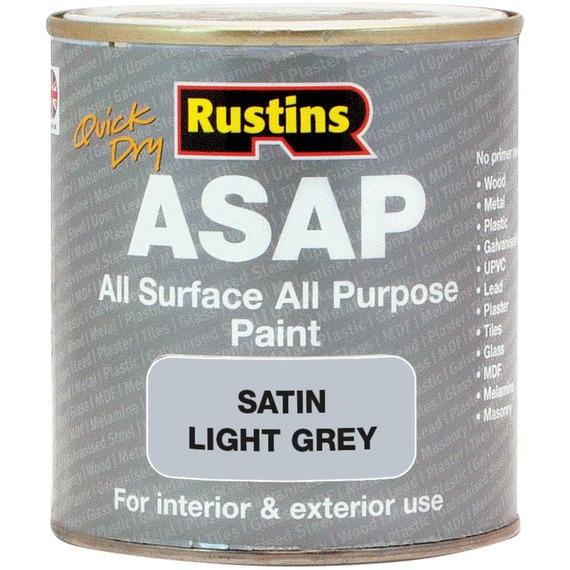 Rustins ASAP Paint Light Grey 500ml Satin Water-based Quick-dry