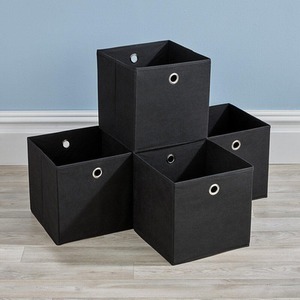 Black / Canvas Home Source Pack of 4 Cube Canvas Fabric Storage Insert Boxes shot 17033549