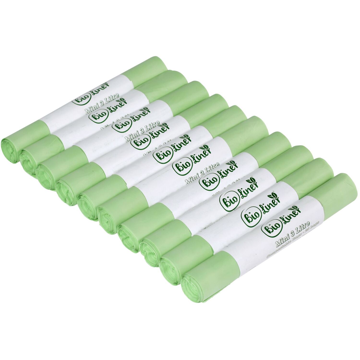 Bioliner Mini 3L Compostable Bags - Green Cornstarch - EN13432 Certified - 10 Rolls - Image 4