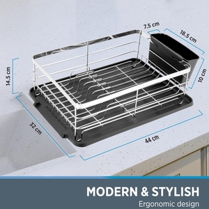Kitchen Dish Rack Drainer with Utensil Holder and Removable Drip Tray