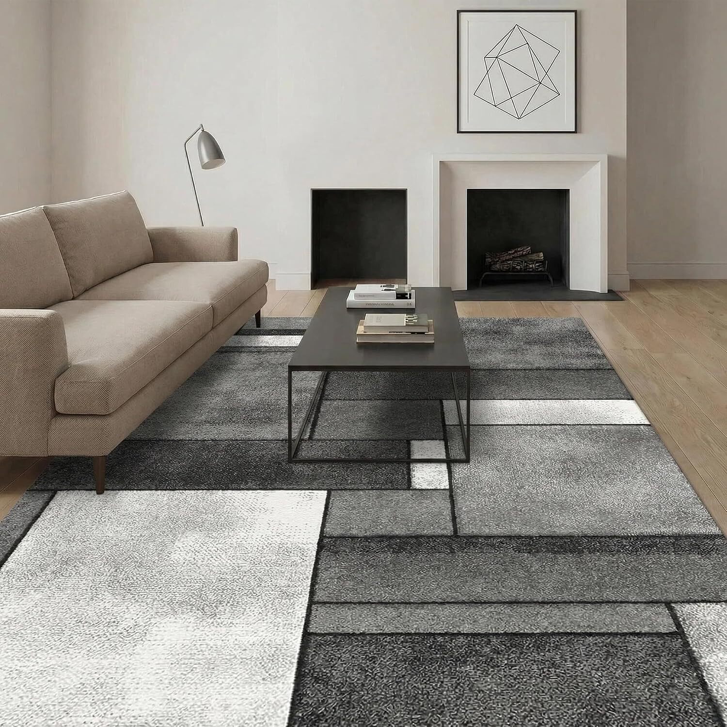 MCC Direct Short Pile Rectangular Mosaic Pattern Rug Indoor 6 sizes in Grey | Size: 200 cm x 280 cm