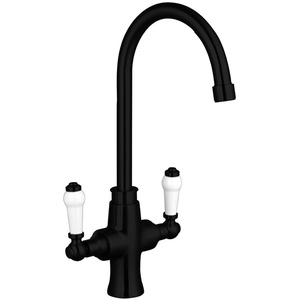 Balterley Traditional Kitchen Mixer Tap with Twin Lever Handles and Curved Spout - Black
