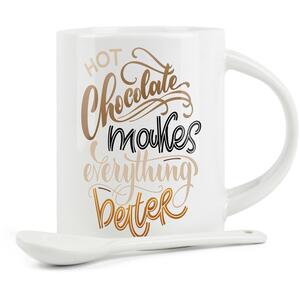 Novelty Hot Chocolate Ceramic Mug & Spoon Set