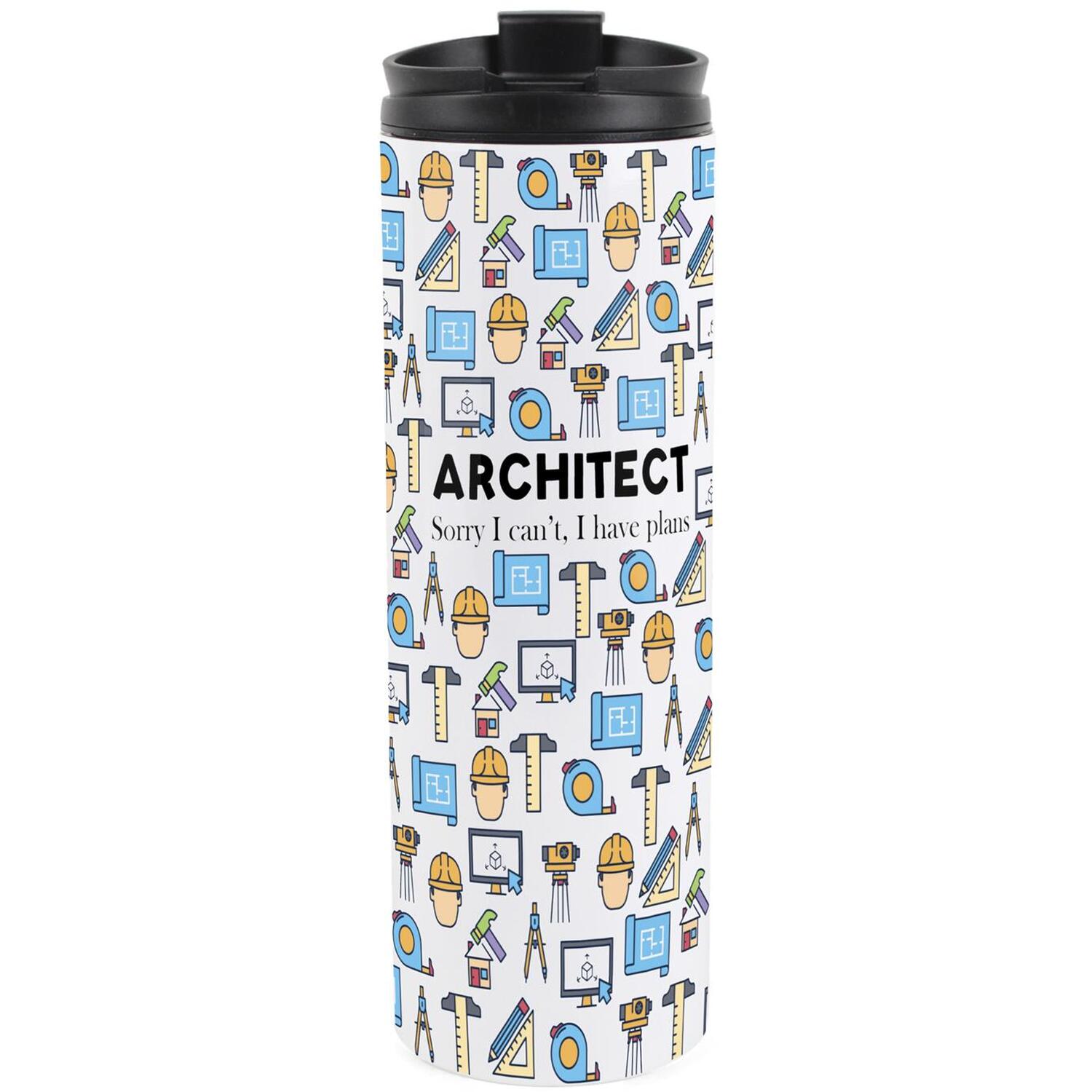 Purely Home Novelty Architect Travel Flask - Reusable Stainless Steel Tumbler Gift - Multicoloured