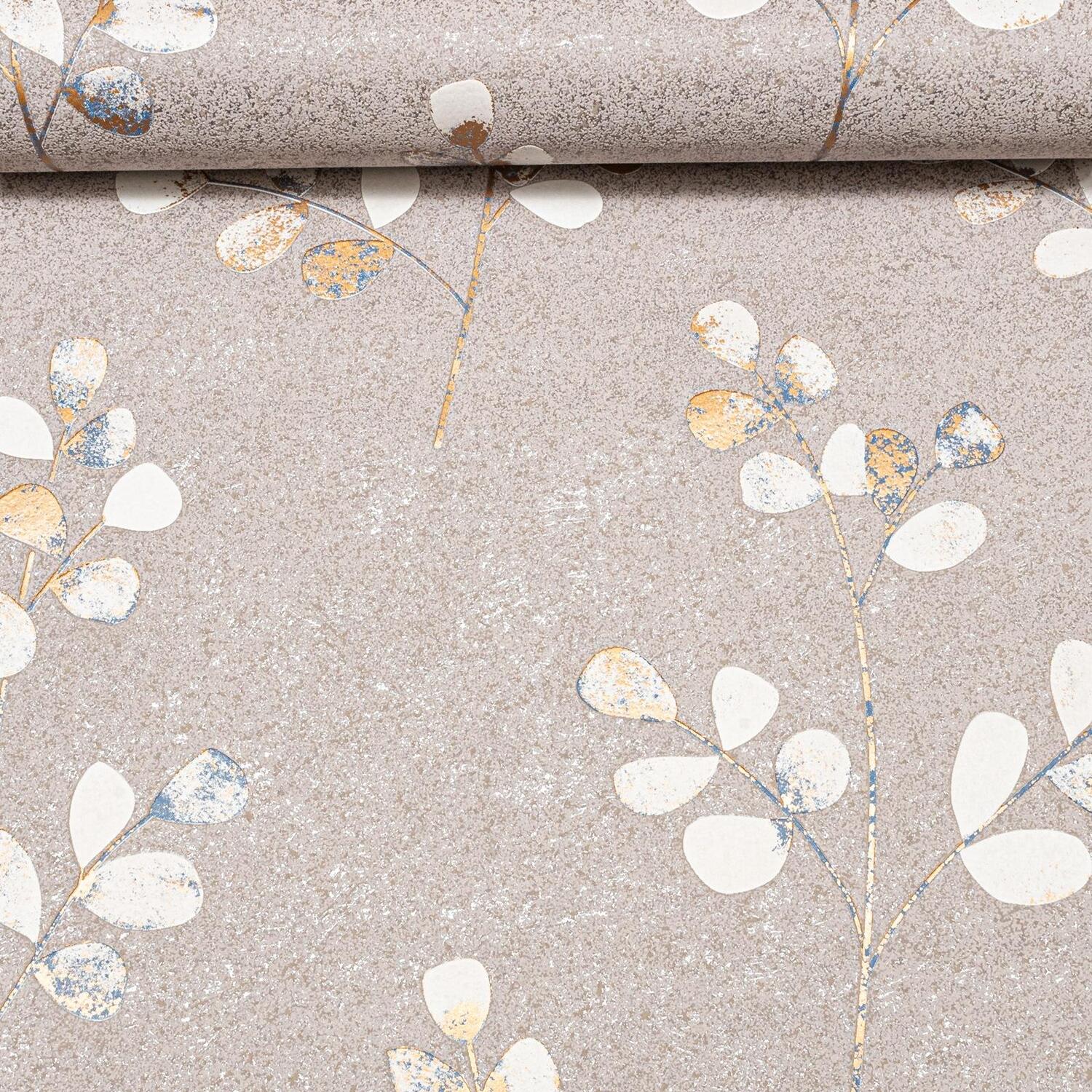 B&Q -  Mauve Metallic Floral Wallpaper Blue Gold Silver Textured Feature Wall Lounge Bedroom - Image 4