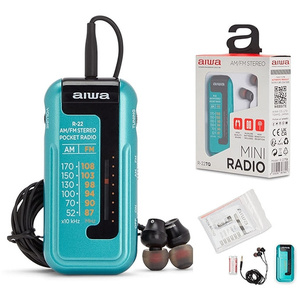 Aiwa R-22TQ Micro Pocket Radio with Stereo Headphones