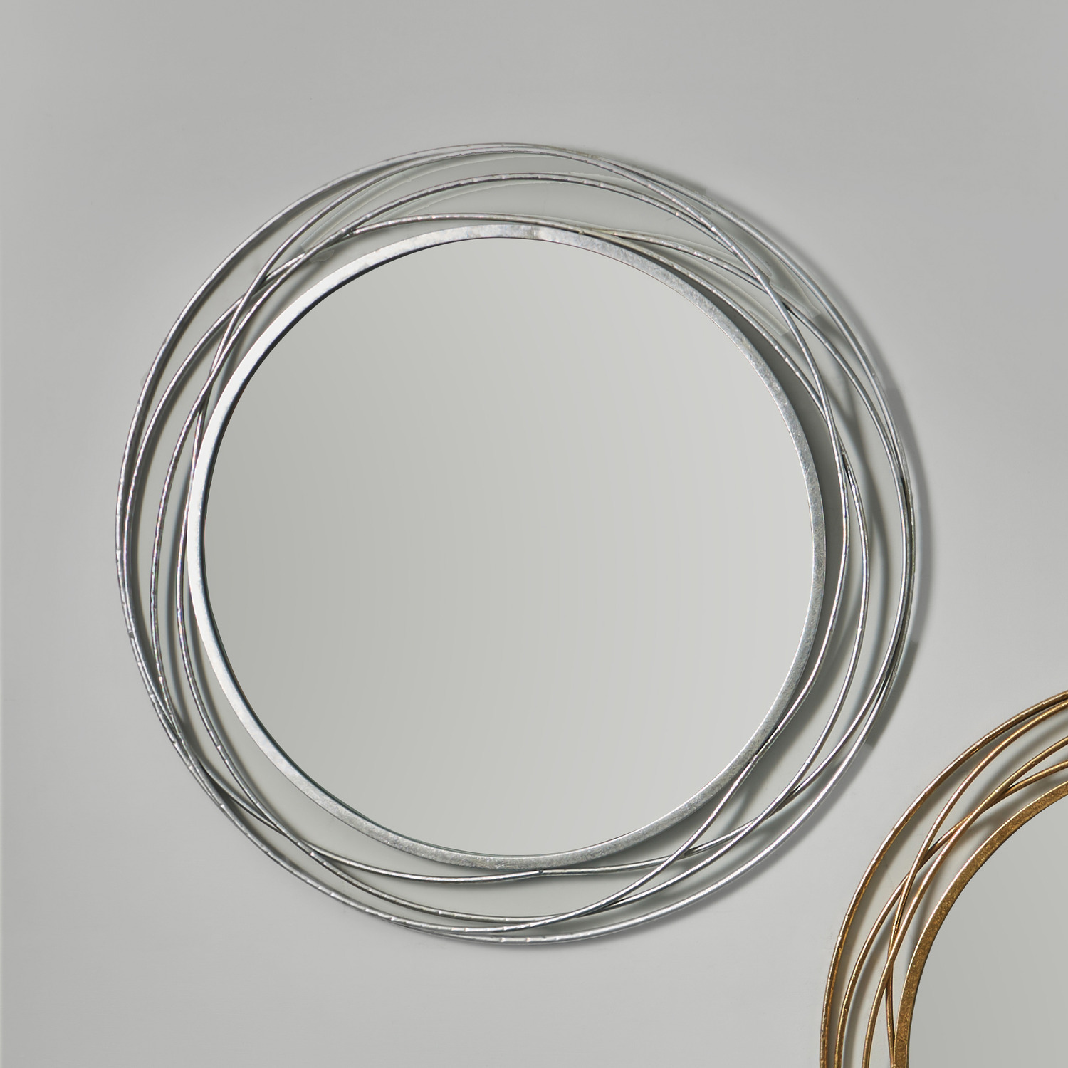 Image of Swirl Round Wall Mirror - Silver