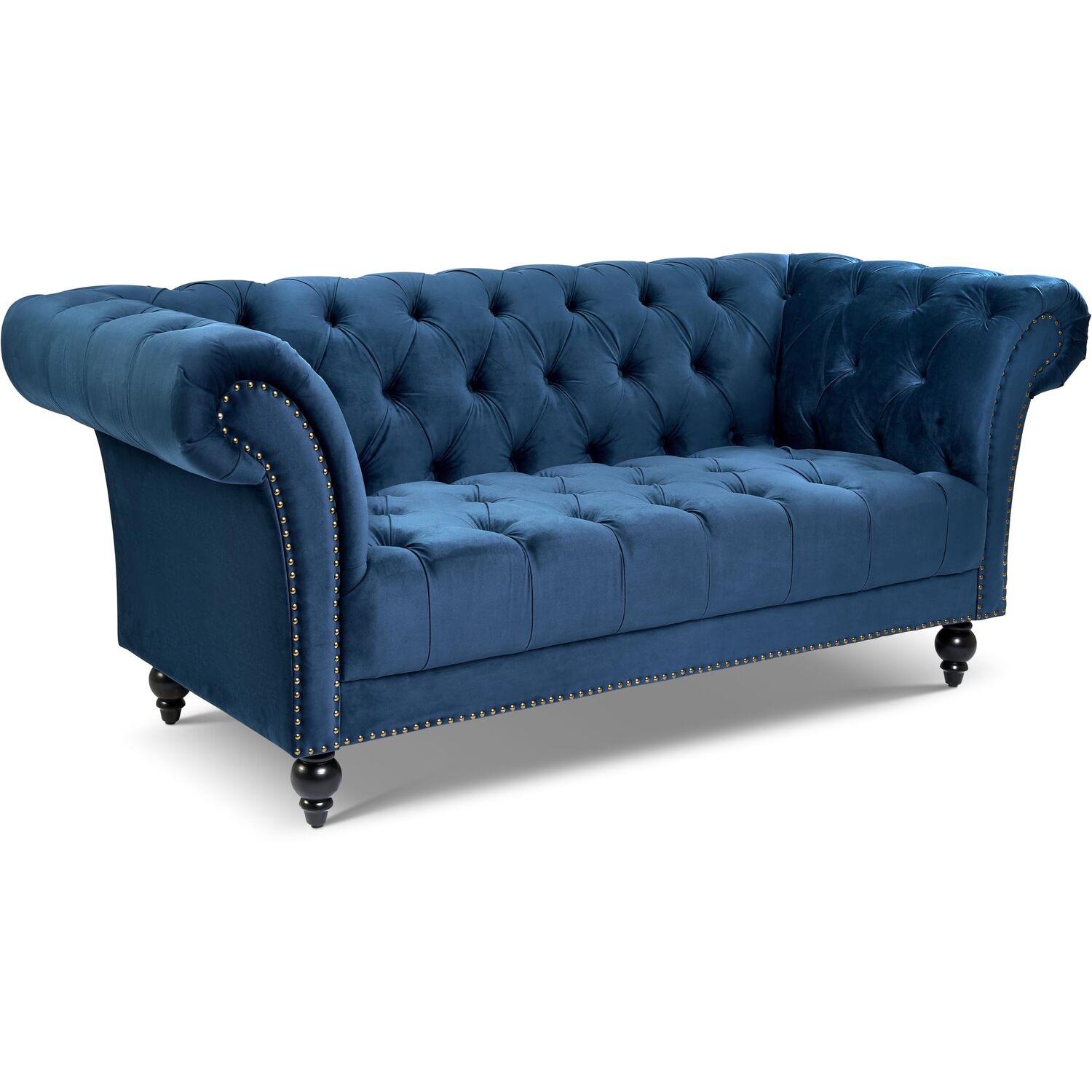 Bravich Chesterfield Rolled Arm Velvet Sofa - Blue