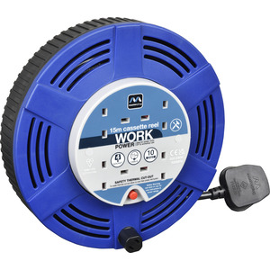 Masterplug LCT1510/4BL Cassette Cable Reel 240V 10A, 4-socket, 15m, Blue.