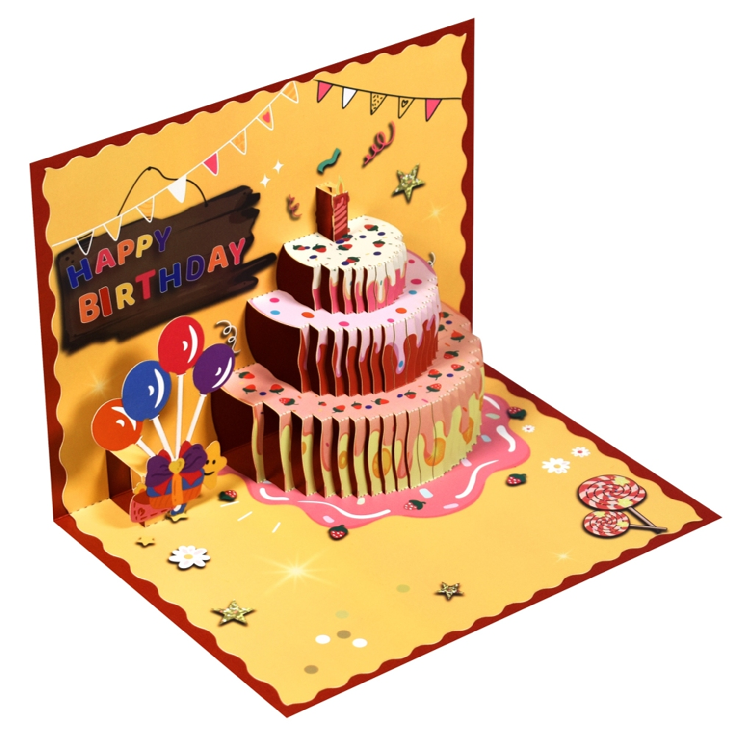  - Strawberry Birthday Cake 3D Pop-Up Greeting Card - Image 3