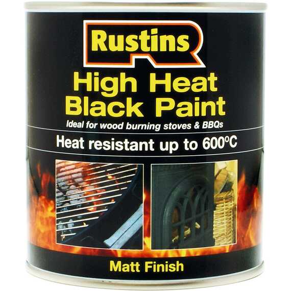 Rustins High Heat Matt Paint Black 500ml Can