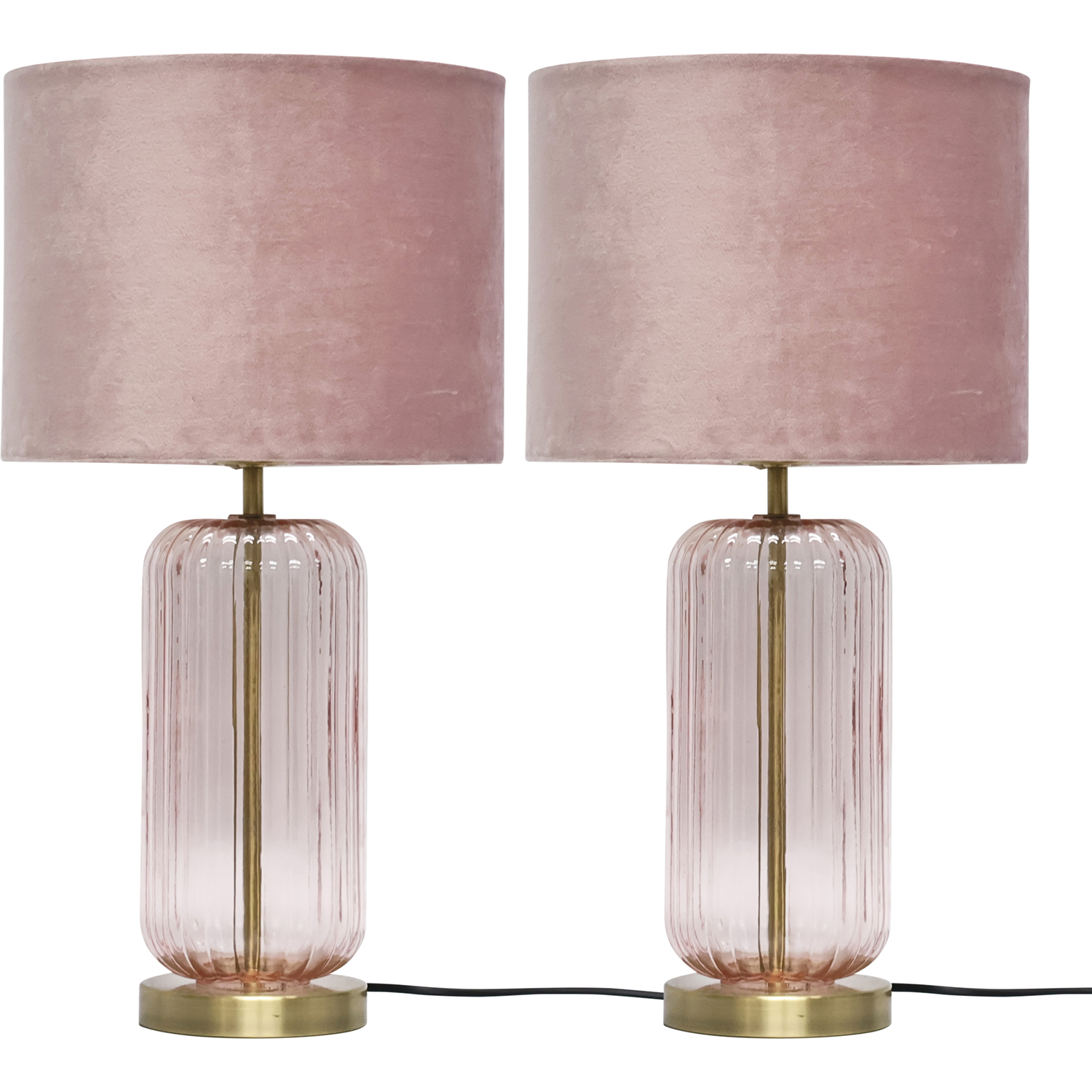 First Choice Lighting Set Of 2 Walpole Table Lamp With Shades - Antique Brass & Pink